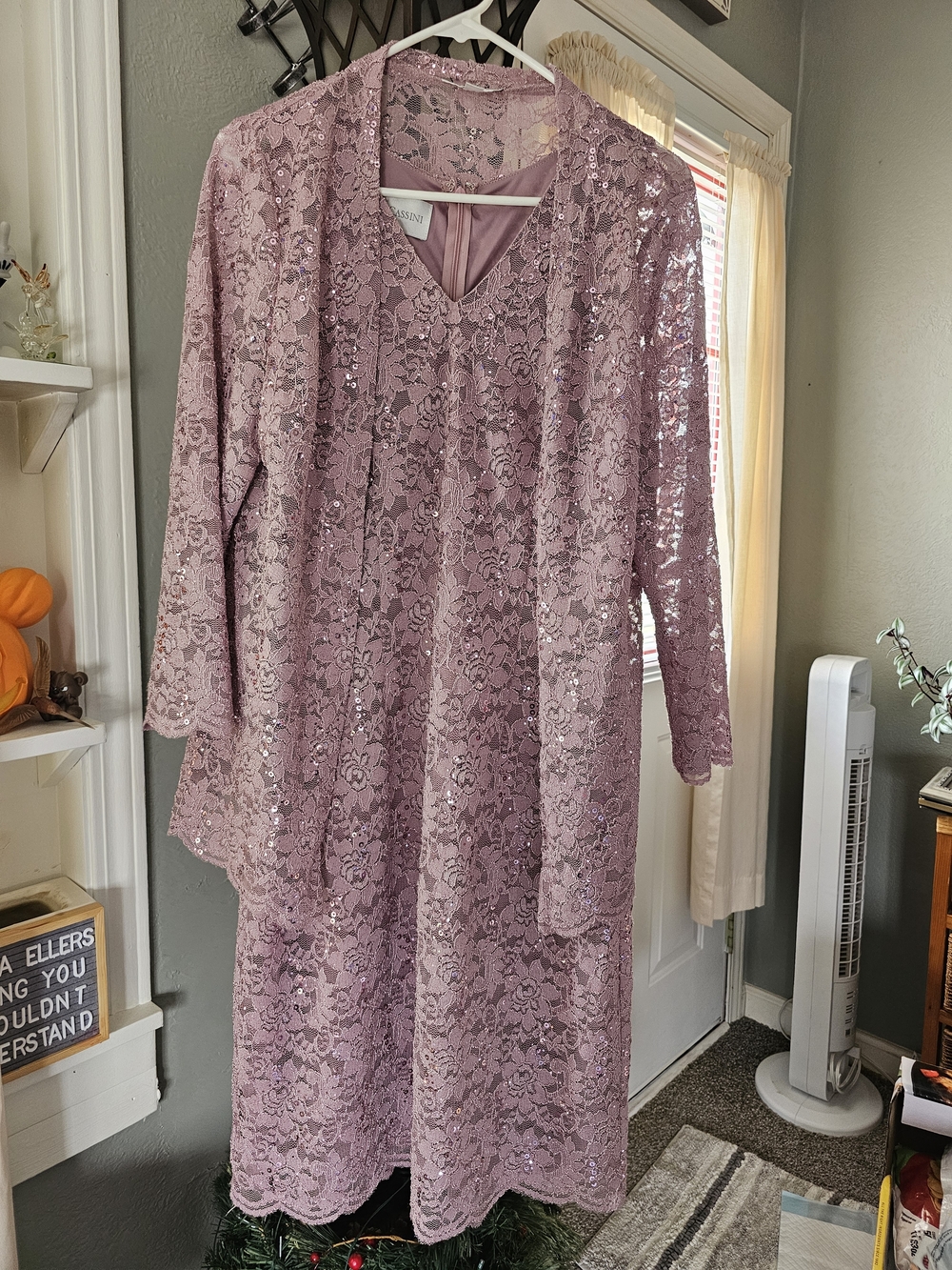 Oleg Cassini Dusty Rose Lace Dress with Sequins 2pc